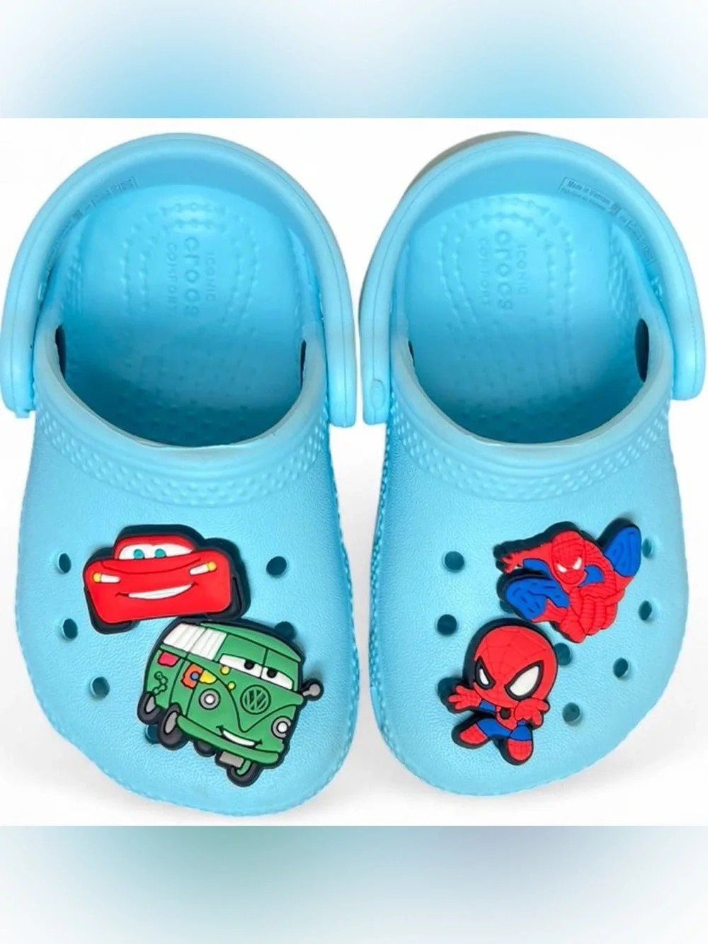 Kids Light Blue Slip-On Crocs with Fun Character Charms